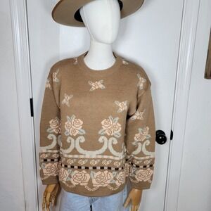 Vintage Sarah Taylor Romantic Floral Sweater Small Chic Retro Cottagecore